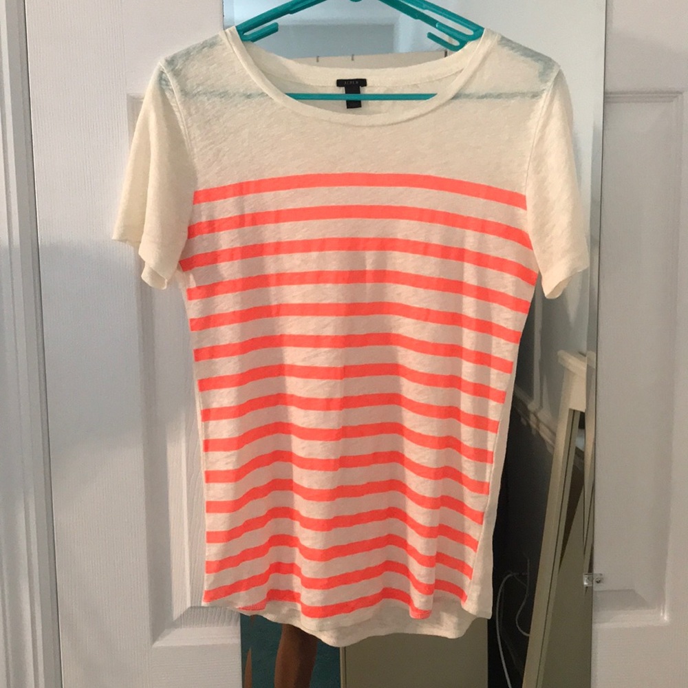 J.Crew Neon Orange Striped Tee Shirt